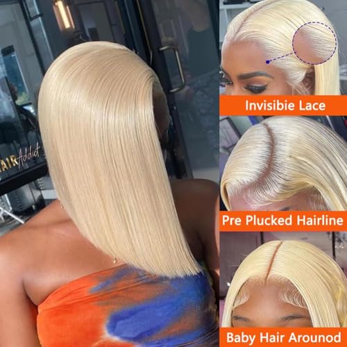 613 Blonde Bob Wig Human Hair 14 Inch 13x4 HD Bob Lace Front Wigs Human Hair Pre Plucked 200 Density Blonde Wig Human Hair Short Bob Wigs for Women