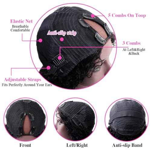 Curly V Part Wig Human Hair Brazilian Virgin Human Hair Wigs for Black Women Upgrade U Part Wigs Glueless Full Head Clip In Half Wig No Leave Out 180% Density Natural Black 18 Inch