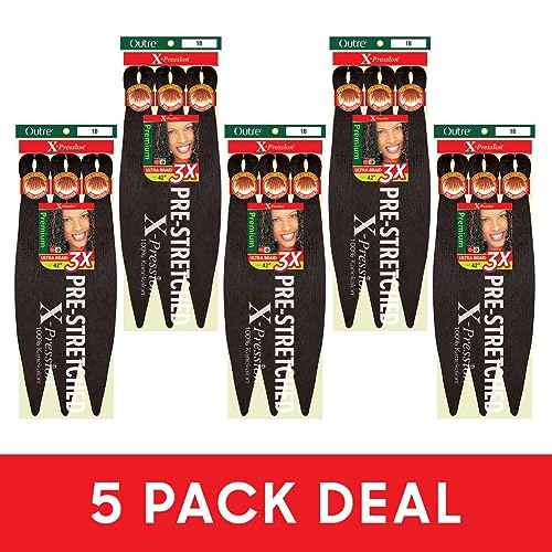 Outre X-Pression Braid Pre Stretched Braid 42" 3X (5 Pack, OFF BLACK 1B)
