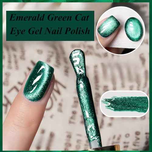 Forest Green Cat Eye Gel Nail Polish - Emerald Green Magnetic, Christmas Gel Nail Polish - 15ML
