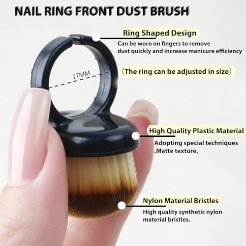 Ring Shaped Nail Dust Brush, Shuflame Black Soft Nail Dust Brush For Dip Powder, 2Pcs Mini Ring Front Nail Dust Powder Remover Tool Kit, Professional Manicure Brushes Clean Up Tools For Acrylic Nails