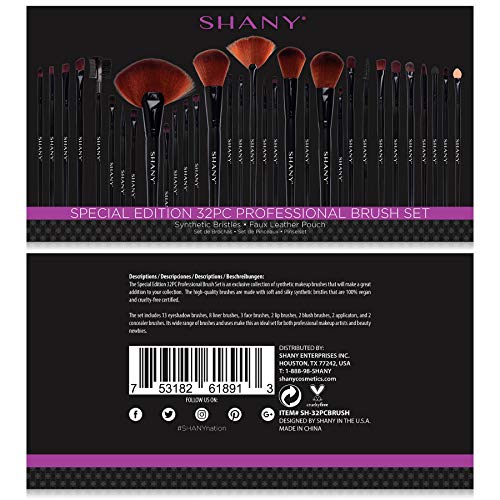 SHANY Makeup Brushes Premium Synthetic Foundation Powder Concealers Eye Shadows Cosmetics Brush Set with Faux Leather Pouch and Instruction sheet, 32 Count
