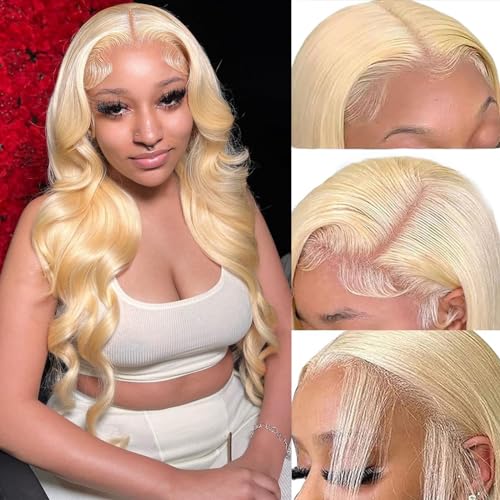 613 Lace Front Wig Human Hair 13x4 Light Blonde Color Lace Front Body Wave Wigs 613 HD Lace Frontal Wigs Human Hair Pre Plucked for Women(613 Color 13x4 Lace Front Wigs, 18 Inch)