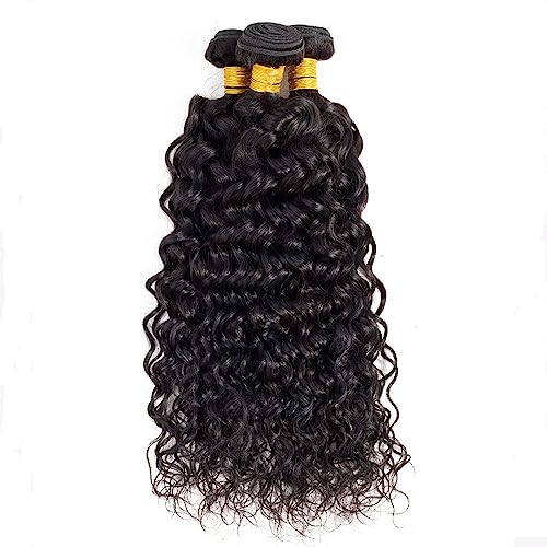 Water Wave Bundles Human Hair 20 22 24 Inch Deep Wave Bundles 10A Brazilian 100% Unprocessed Virgin Human Hair Wet and Wavy Bundles Double Weft Water Curly Weave 3 Bundle Natural Black