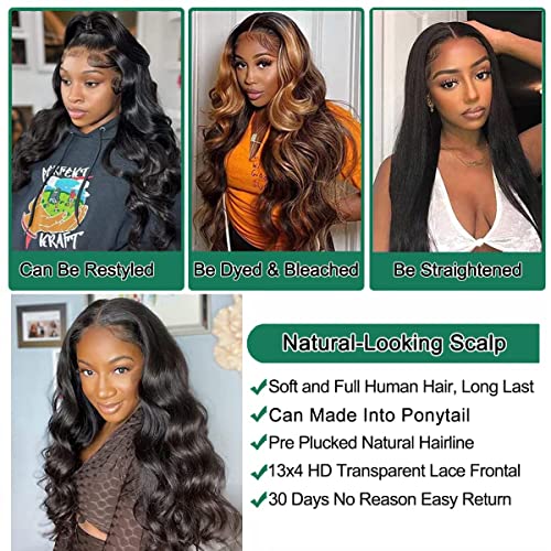 Douyin Body Wave Lace Front Wigs Human Hair Pre Plucked 22 Inch 180% Density 13x4 HD Lace Front Wigs For Women Glueless Transparent Human Hair Wig Natural Black Color