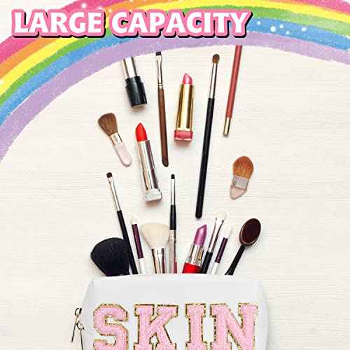 Preppy Makeup Bag,Skincare Bag,PU Leather Portable Waterproof Preppy Stuff for Travel Toiletry Bag,Makeup Bag for Girls Women