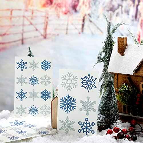 Kathfly 180 Pcs Snowflake Temporary Tattoos Winter Christmas Glitter Sticker Party Decorations Supplies Favors Gifts Cute Apparel Accessories for Body Face Women Party Supplies(Snowflake)