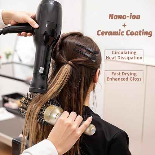Round Hair Brush for Blow Out, Nano Thermal Ceramic & Ionic Tech, 1.3 inch Barrel, Boar Bristles, Roller Brush for Blow Drying and Styling, Includes 4 Free Clips, Gold