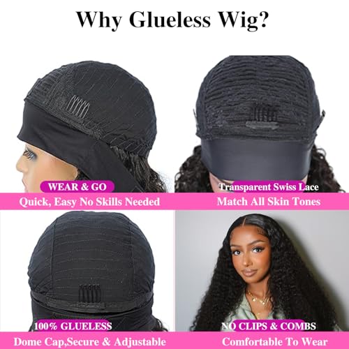 Glueless Curly Wigs Human Hair Pre Plucked Pre Cut Curly BOB Wig Human Hair 5x5 HD Lace Closure Deep Wave Wigs for Black Women Wear and Go 180 Density Wig 16 inch