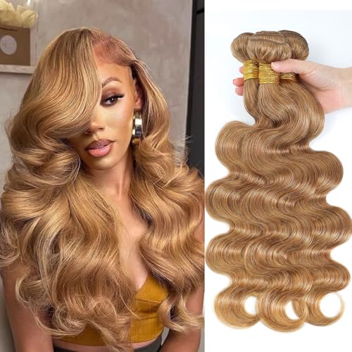 27# Honey Blonde Body Wave Bundles 100% Real Human Hair Bundles10 12 14 Inch For Quick Weave Double Weft Can Be Dyed and Restyled