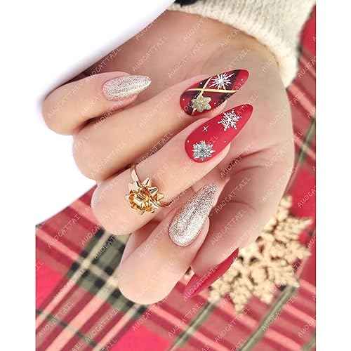 AUOCATTAIL 32PCS Snowflake Nail Rhinestones Christmas Nail Art Charm 3D Gems Crystals Diamonds Accessories for DIY Manicure Craft