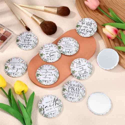 40 Pcs Mini Wildflower Bible Verse Compact Mirrors Bulk Religious Christian Pocket Purse Mirrors Small Church Gifts for Women Sunday School Summer Christmas Party Favors