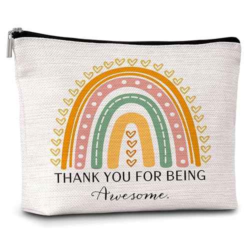 Boho Rainbow Makeup Bag, Thank You Gifts for Women Girl Mom Sister Friends Coworkers, Appreciation Gifts Travel Toiletry Waterproof Cosmetic Bag - A04