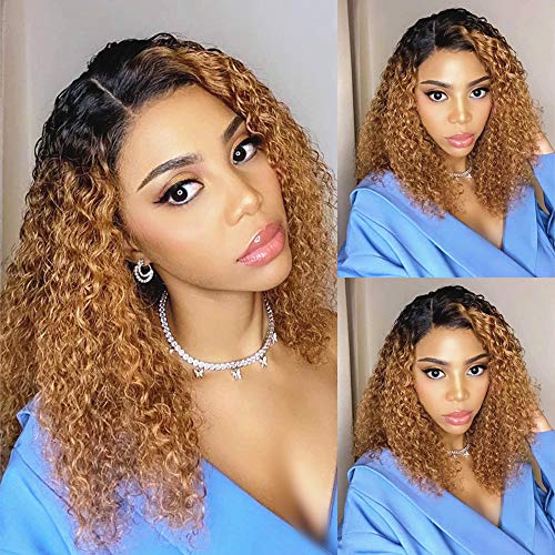 Derun Ombre Curly 13¡¿4 Lace Front Wigs Human Hair Lace Frontal Wig 1B/30 Remy Hair for Black Women (20Inch, 1b/30, 13¡¿4 Lace)