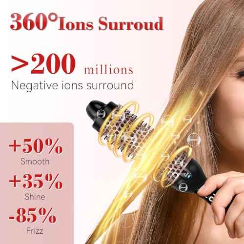 Ufree Ionic Thermal Brush, 1.5 Inch Heated Round Brush for Blowout, 30s Fast Heating Curling Brushes with 9 Temp Settings, Dual Voltage Travel Hair Styling Tool, Not Blow Dryer