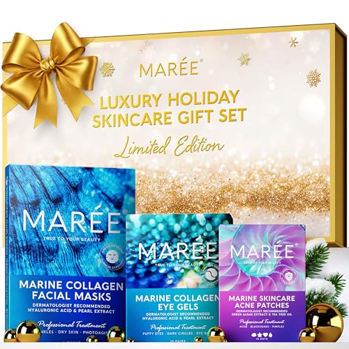 MAREE Holiday Skincare Gift Set ? Under Eye Patches, Collagen Face Mask & Cute Pimple Patches for Face ? Christmas Gifts & Stocking Stuffers for Women and Men ? Top Christmas Gifts for Mom & Coworkers