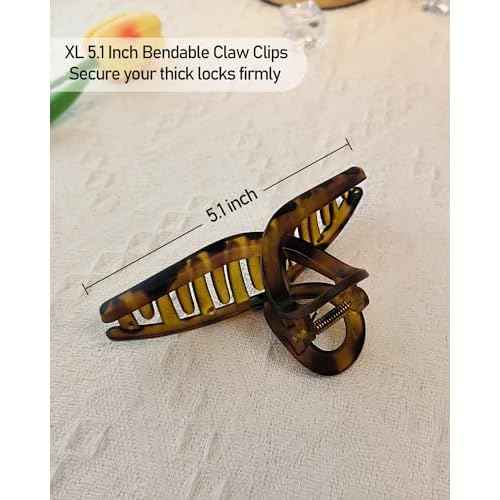 5 Inch Extra Large Claw Clips, 13 cm No Slip Matte Jumbo XL Hair Clips for Thick Long Curly Hair, Big Hair Claw Clips, 2 Pack