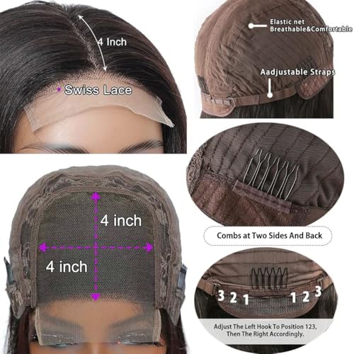 Straight Highlight Ombre Bob Wig Human Hair 4x4 Lace Front Wigs 1b/30 Colored Highlights Honey Blonde Lace Closure Wigs Glueless Pre Plucked Hairline 180% Density Bob Wigs for Women 12 Inch