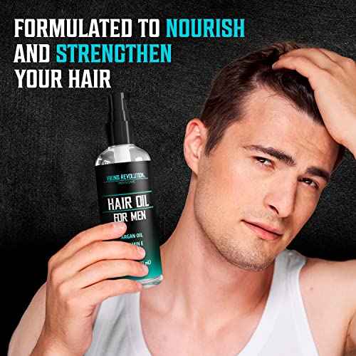 Viking Revolution Hydrating Hair Oil for Men - Mens Hair Oil Men with Vitamin E Dry Hair Oils with Argan Oil - Sunflower Seed Oil Hair Serum Repair, Hidrate Hair Treatment Oils (3.38 fl Oz)