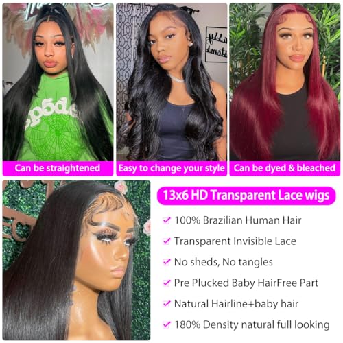 13x6 Lace Front Wigs Human Hair Straight 180% Density Glueless Human Hair Wigs for Black Women 13x6 Straight Lace Front Wigs Pre Plucked Lace Wigs 26 Inch