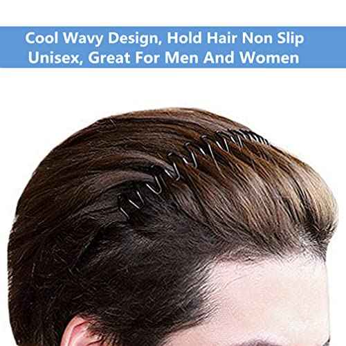 bodbop XINGZHE Hair Bands, 2 PCS Metal Headbands for Men Women's Fashion Headband Stylish Sports Hairband Head Hoop with Non Slip Wavy Teeth, Black (Wide Wavy + Hook Wavy)