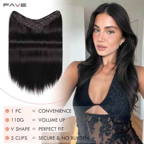 FAVE 110g Human Hair Extensions 16 Inch Seamless Clip in Hair Extensions Human Hair Upgraded V-Shape 100% Remy Human Hair Hairpieces for Volume & Length (Natural Black)