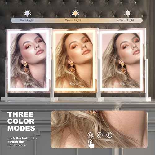 Hasipu Vanity Mirror with Lights, Lighted Makeup Mirror with 10X Magnification, Dimmable 3 Modes, Touch Screen Control, Led Makeup Mirror 17 x 22 Inch