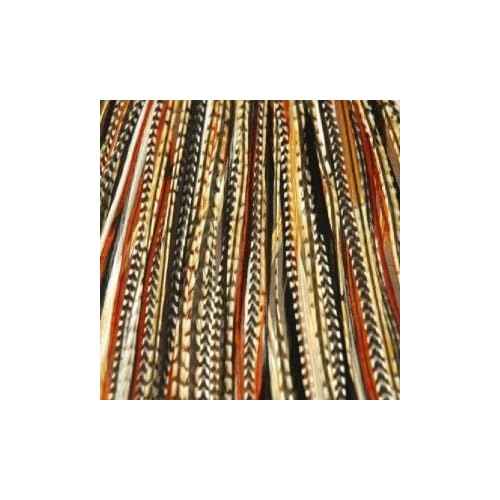 Feather Hair Extension ? Black, Brown & Beige, Five Genuine Feathers Bonded at the Tip, Ranging from 4 to 7 Inches, One Extension