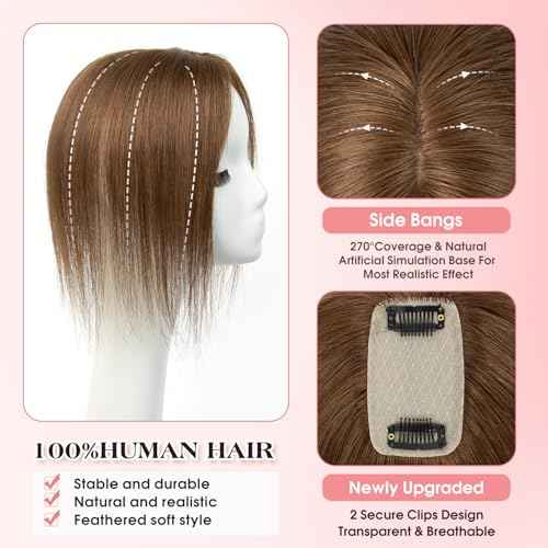 isheeny Human Hair Topper for Women 10Inch Real Human Hair Toppers For Changing Your Look, Dark Brown #4 Natural Hair Pieces for Women With Artificial Base & 2 Secure Clips