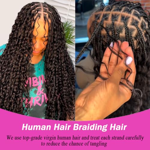 Curly Human Braiding Hair for Boho Braids Bohemian Water Wave Bulk 100% Human Hair for Micro Braiding Hair Wet and Wavy Boho Knotless Braids Hair No Weft 2 Bundles 100g Natural Color