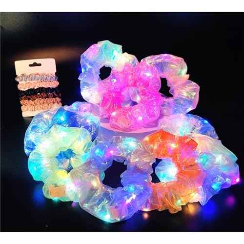 Light Up Scrunchies Party Favor, Gifts for Girls Halloween LED Scrunchy Hair Ties for Women & Girls Hair 80s, Glow in the Dark Party Supplies Festival Rave Accessories for Neon Glow Party