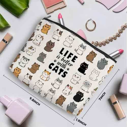 Cute Cat Makeup Bag Cat Cosmetic Bag Cat Gifts for Women Cat Mom Gifts Cat Lover Gifts for Women Girls Mom Grandma Sister Best Friends Pet Owner Lady Inspirational Christmas Birthday Friendship Gifts