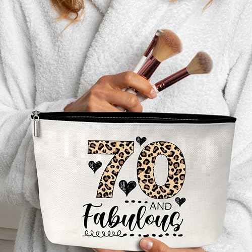 GREOXG Funny 70 Year Old Makeup Bag, leopard print 70th Birthday Gifts for Woman, Happy Birthday Gifts for Mom Besties Sister Aunt Grandma-C21