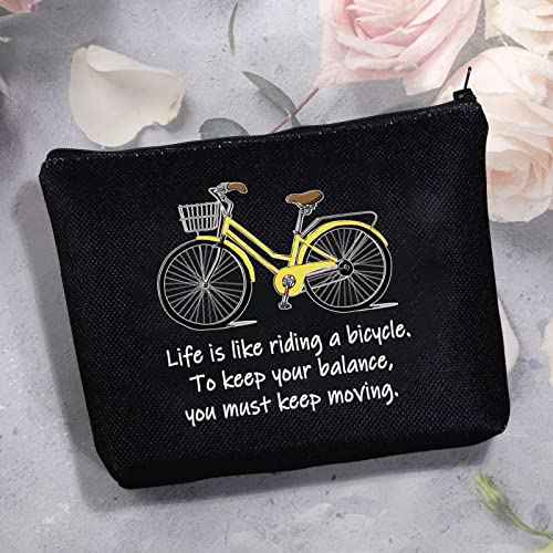 MBMSO Bicycle Gift Cosmetic Bag Bicycle Makeup Bag Life is Like Riding a Bicycle Zipper Bag Cyclist Gift Cycling Toiletry Bag