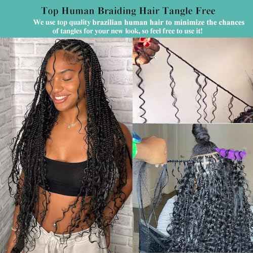 Human Braiding Hair for Boho Braids 110g 20 Inch Deep Water Wave Bulk Human Hair for Braiding No Weft 12A Wet and Wavy Curly Human Hair Extensions 2 Bundles/Pack Natural Color
