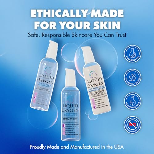 Liquid Oxygen Acne Treatment System for Acne-Prone Skin | Oxygen-Infused | Cleansing Wash, Blackhead Astringent & Hydrating Moisturizer | Blemish Control & Pimple Treatment | Dermatologist-Recommended