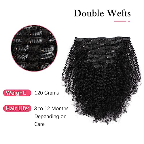 Sassina 4B 4C Human Hair Clip in Extensions Afro Coily Style Natural Color 4B 4C Double Weft Clip in Hair for African American Black Women Bantu Knotted or Twisted Out 4AC 18 Inch