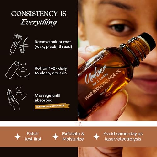 Umber By J. Lenay Hair Reducing Fade Oil 15ml ? Facial Hair Reducing for Women & Men ? Natural Hair Reduction Oil for Face & Body - Helps with Ingrown Hairs? Regular Strength (Not for Sensitive Skin)
