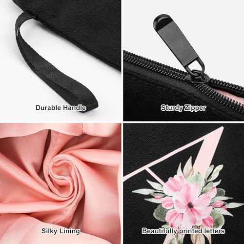 Vavabox A-Z Personalized Makeup Bag, Birthday Gifts for Women Mom, Gifts for Best Friend, Bride Bridesmaid Cosmetic bag (S, 04-Black Set)