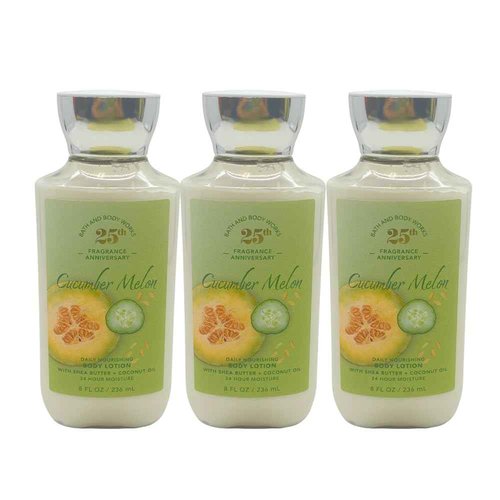 Bath & Body Works CUCUMBER MELON Body Lotion 8 fl oz Gift Set with a Red Bow for Holiday & Gifts Pack of 3 - Limited Edition