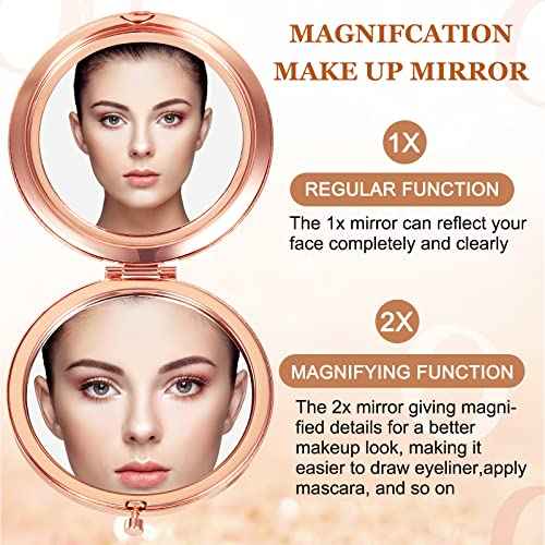 Cindeer 24 Pcs Small Compact Mirror Folding Pocket Makeup Round Hand Held Cosmetic Magnifying Compact Rhinestone Mirror with 1X/2X Magnification for Women Girls Travel (Mixed Colors)