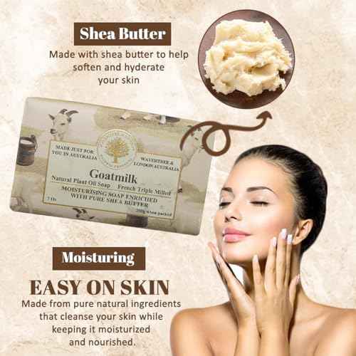 Wavertree & London Goats Milk Scented Natural Soap Bars (Pack of 8), 7oz Moisturizing French Triple Milled Soap Bars enriched with shea butter - Plant Based Bath & Body Bars for All Skin Types