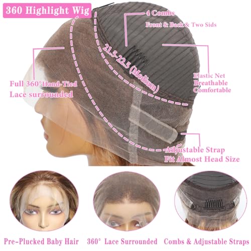360 Lace Front Wigs Human Hair Full Lace Human hair Wigs Ombre Lace Frontal 180 Density 4/27 Colored Honey Blonde 360 HD Transparent Wigs for Black Women (14 Inch)