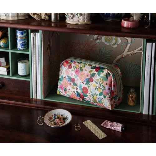 RIFLE PAPER CO. Garden Party Large Cosmetic Pouch for Storing Small Accessories, Includes Gold Zipper, Printed in Full Color with Stylized Pattern and Foil Stamped Logo