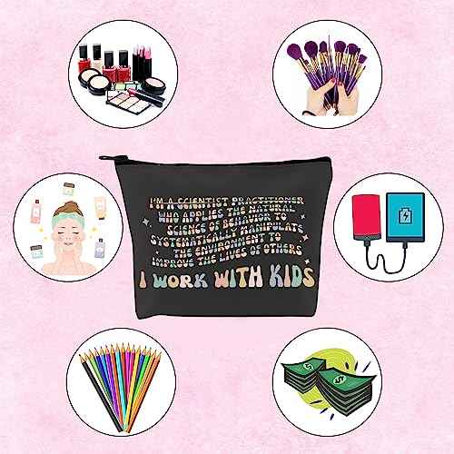 TSOTMO Applied Behavior Analysis Makeup Bag I Work With Kids Zipper Bag SPED Teacher Gift (WITH KIDS)
