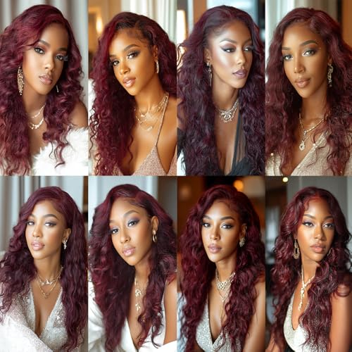BilltiiWW Burgundy Deep Wave Bundles Color 99j Deep Wave Bundles Brazilian Human Hair Wet and Wavy Soft Silky for Black Woman 16 18 20 Inch