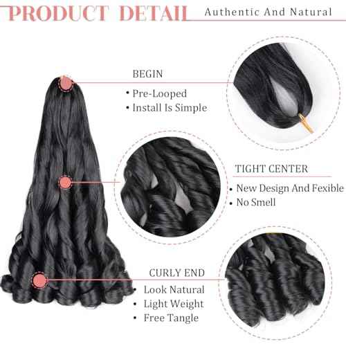 French Curly Braiding Hair 24Inch Loose Wavy 8 Packs #1B Black Bouncy Braiding Hair Extensions 75g/Pack Synthetic French Curl Crochet Hair Extensions£¨8packs,24Inch)