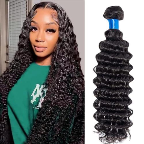Human Hair Bundles Brazilian Hair Deep Wave One Bundles 28 Inch Unprocessed Virgin Human Hair Extensions Deep Curly Hair Weaves Bundles Natural Black Color for Black Woman (28'', Deep Wave Bundles)