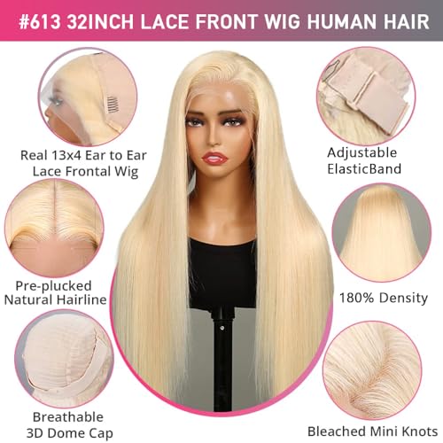 613 Lace Front Wigs Human Hair 200 Density Blonde Wig Human Hair 613 Straight Frontal Wigs Human Hair Pre Plucked For Women 13x4 Honey Blonde HD Lace Frontal Wig 24 Inch