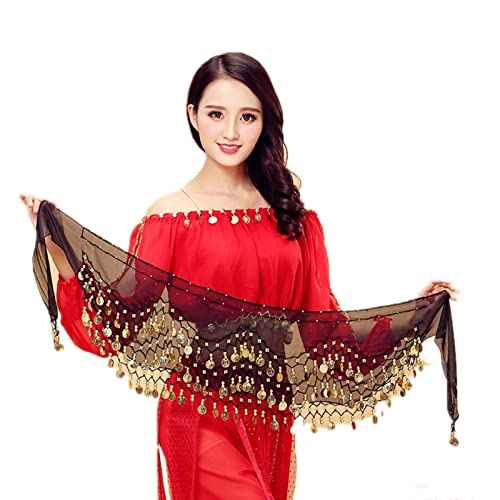 Multi-Row Coins Belly Dance Wrap & Hip Scarf, Sequins Head Chain Festival Halloween Prom Costume Hair Accessories Headbands Headpieces for Women and Girls